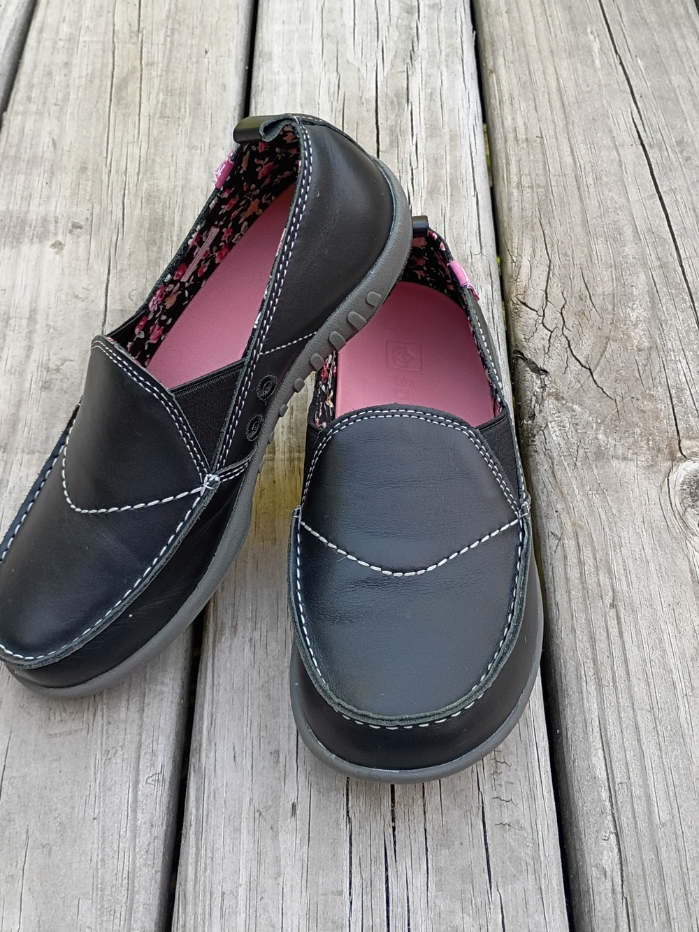 Spenco Siesta Leather Slip-On Shoes Womens sz 6 W6 Black